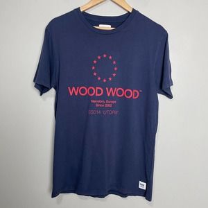 Wood Wood Graphic Short Sleeve Crew Neck Tee 100% Cotton Blue Red S